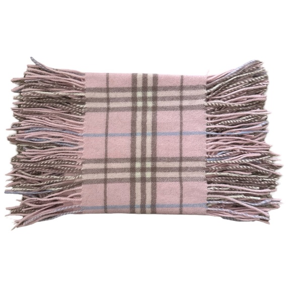 Burberry London | Light Pink Nova Check Fringe “Happy” Scarf | 100% Cashmere - Picture 4 of 4